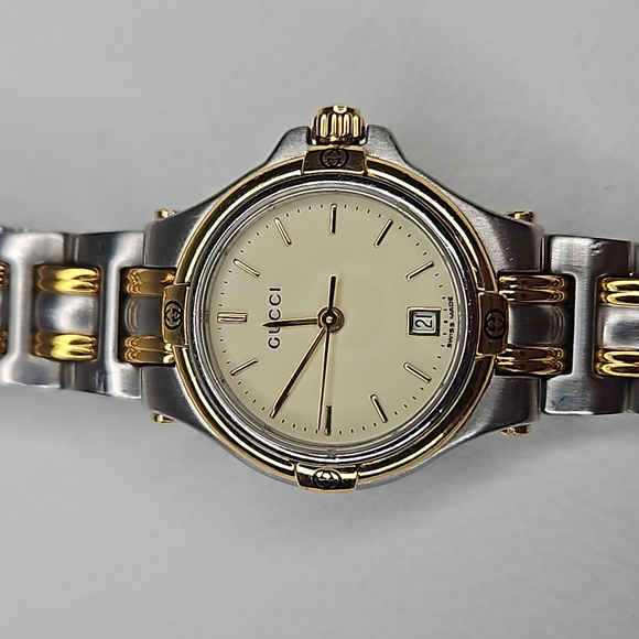 Authentic Gucci Watch 9040L Ladies Dial Quartz Two-Tone Link Date Watch - Picture 2 of 13